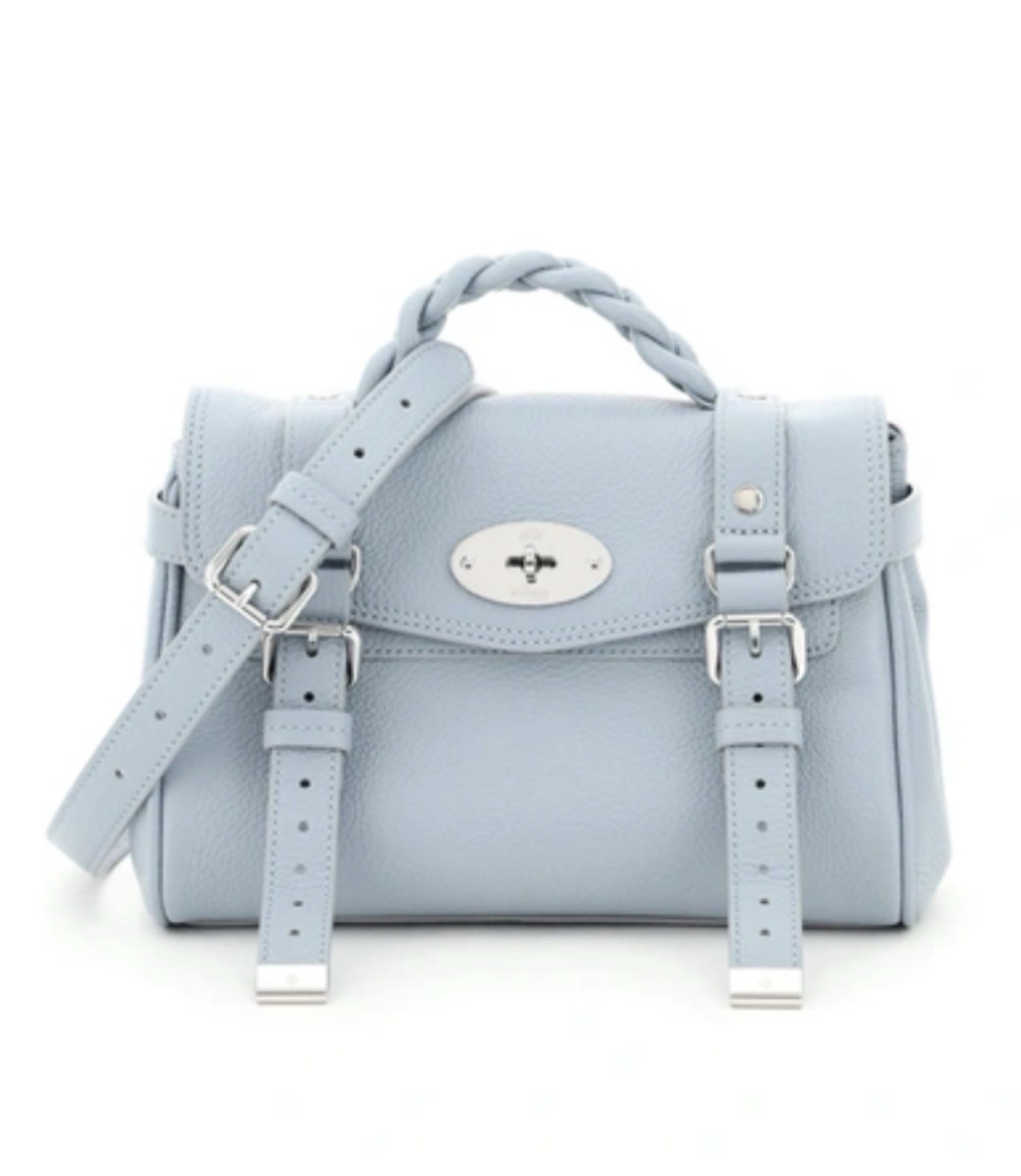 MULBERRY Mini Alexa Heavy Grain Leather Handbag Satchel in Cloud Blue EUC
