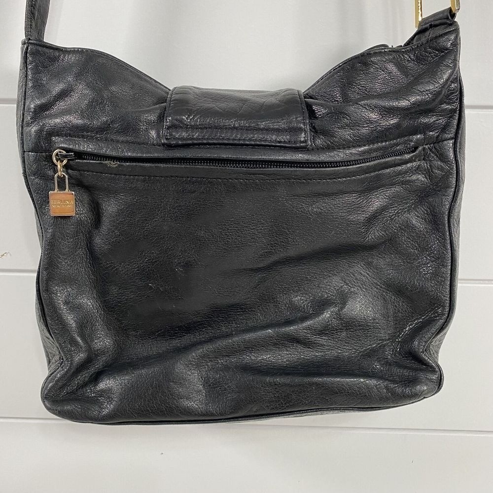Perlina Womens Leather Crossbody Bag Purse Black Gold Hardware Luxury Classic