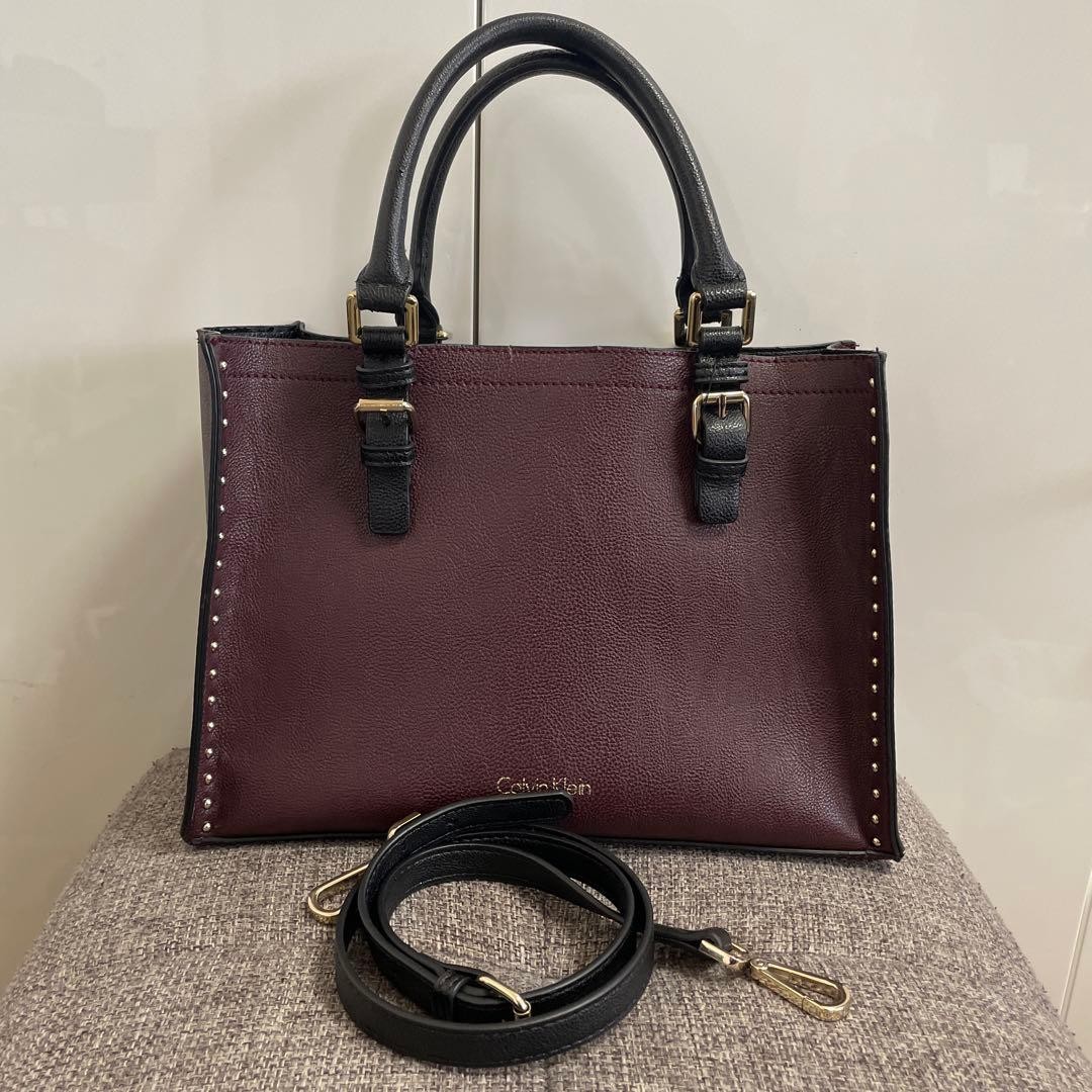 Rare Calvin Klein Tote Bag w/ Shoulder Strap Large Handbag Used Authentic Japan
