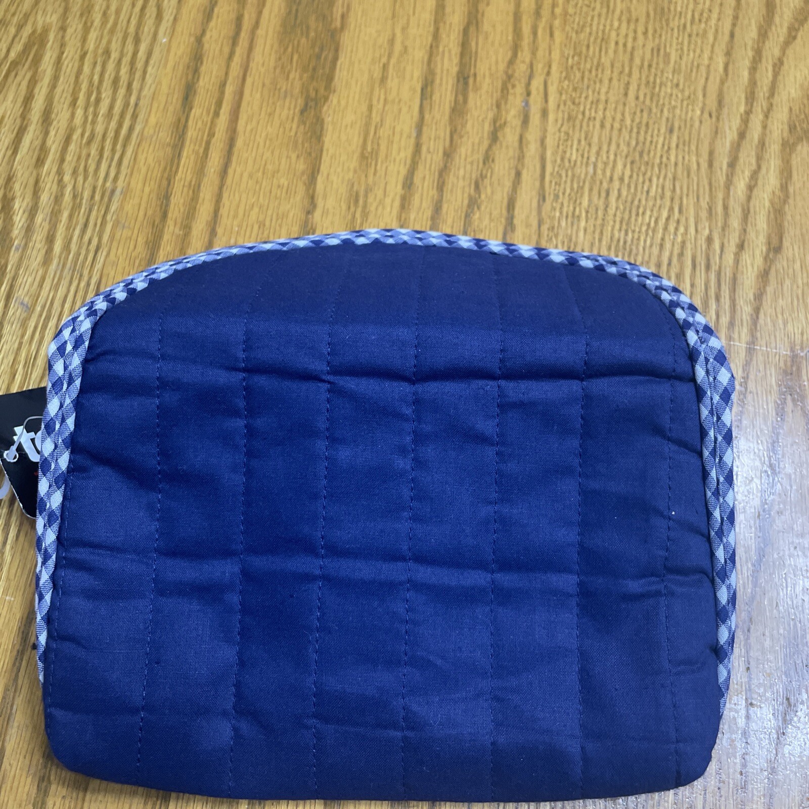 Totes Small Make Up Cosmetics Bag w/Mirror 7 in x 4.5 in Blue Check Trim New