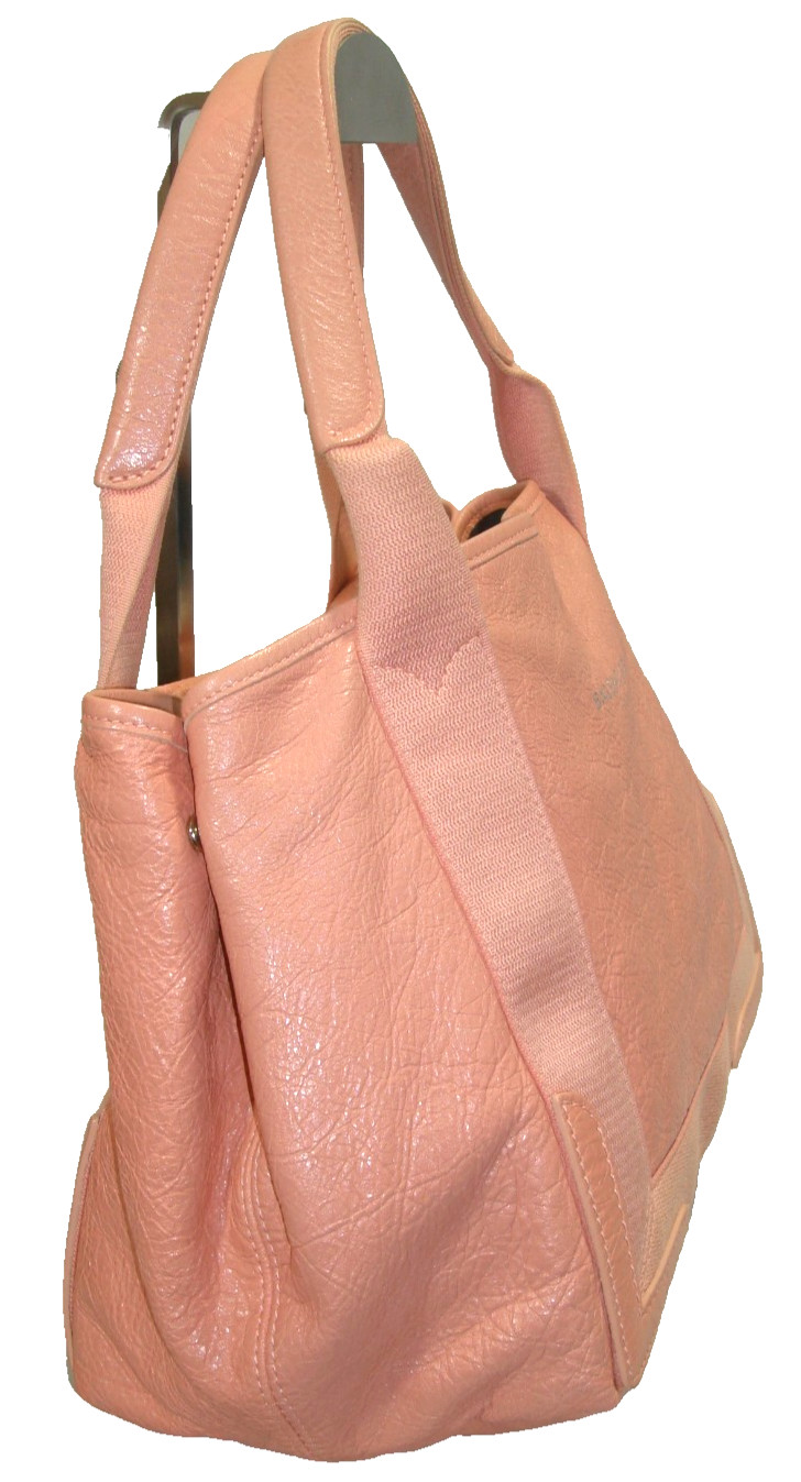 Balenciaga Gorgeous Peach-Pink Textured Leather Navy Cabas S Satchel Tote EUC!