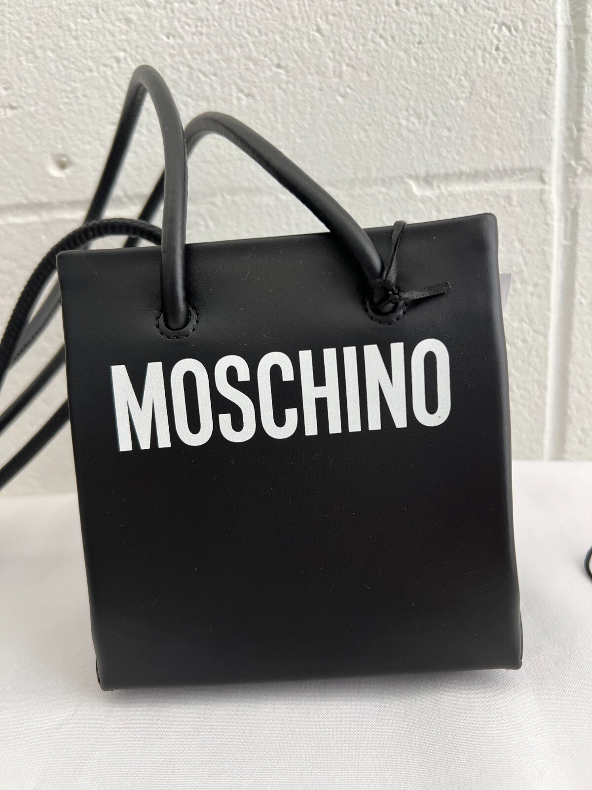 SS21 Moschino Couture Jeremy Scott Black Leather Mini Shopper Shoulder Bag Logo