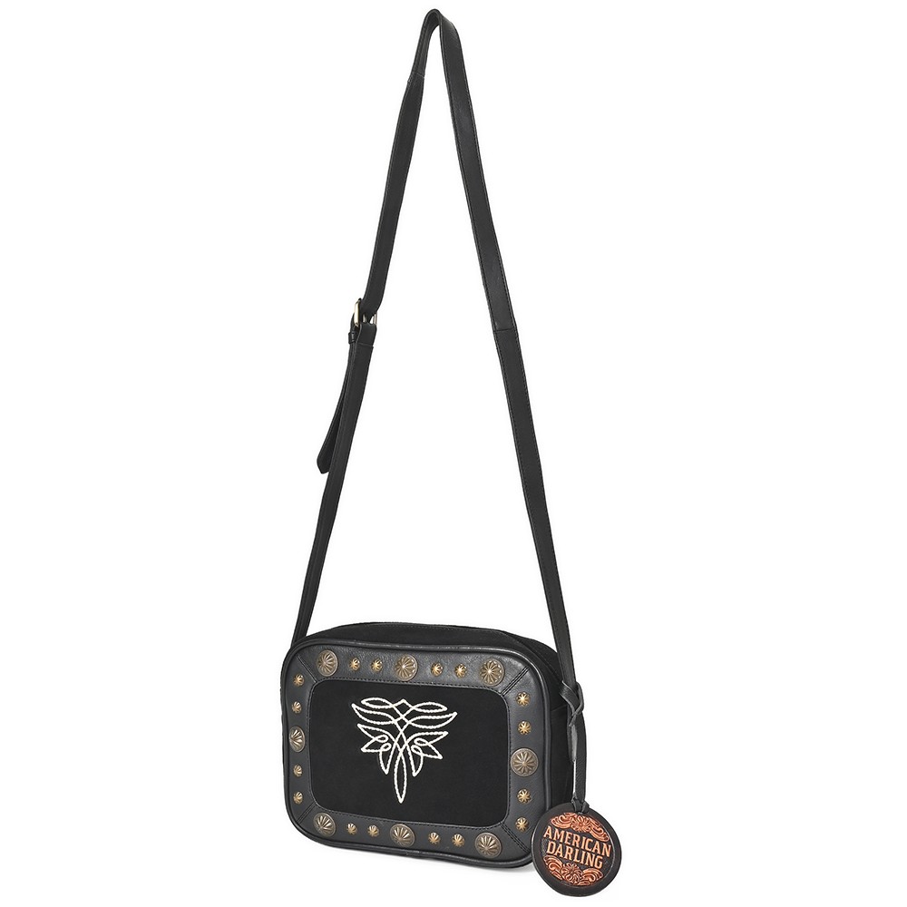 AD American Darling Western Embroidered Camera Bag – Black Genuine Suede
