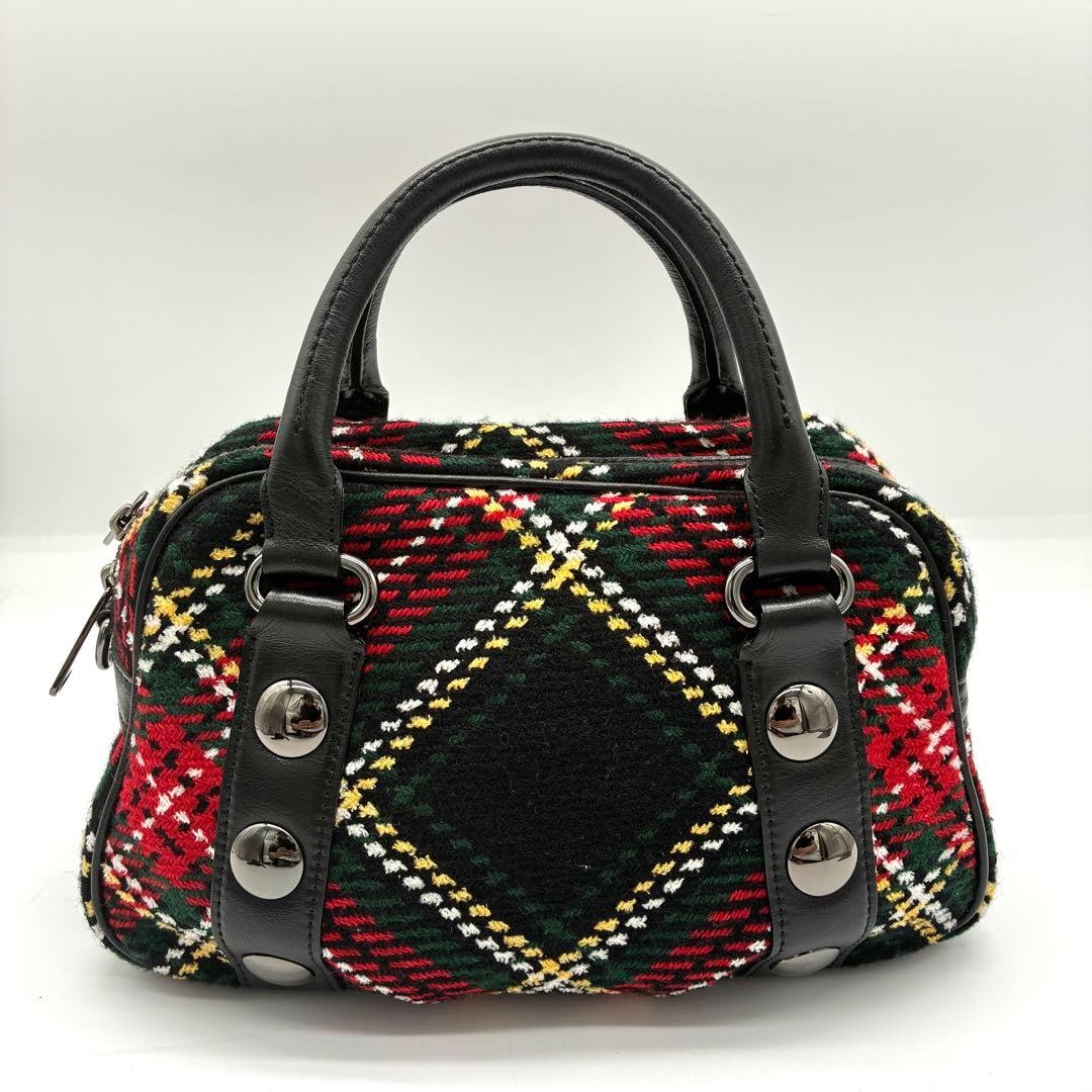 BURBERRY BLUE LABEL Tartan Check 2-Way Handbag Red Black Pre-Owned Used