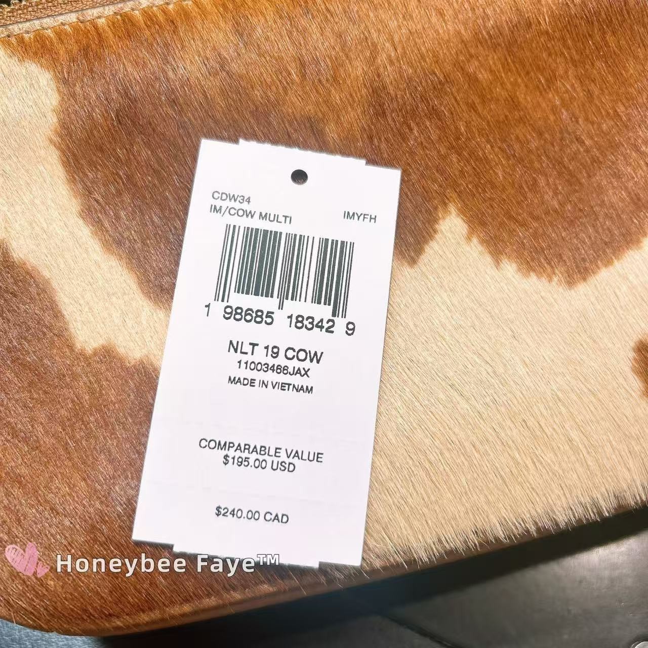 NWT Coach Nolita 19 In Haircalf With Cow Print CDW34
