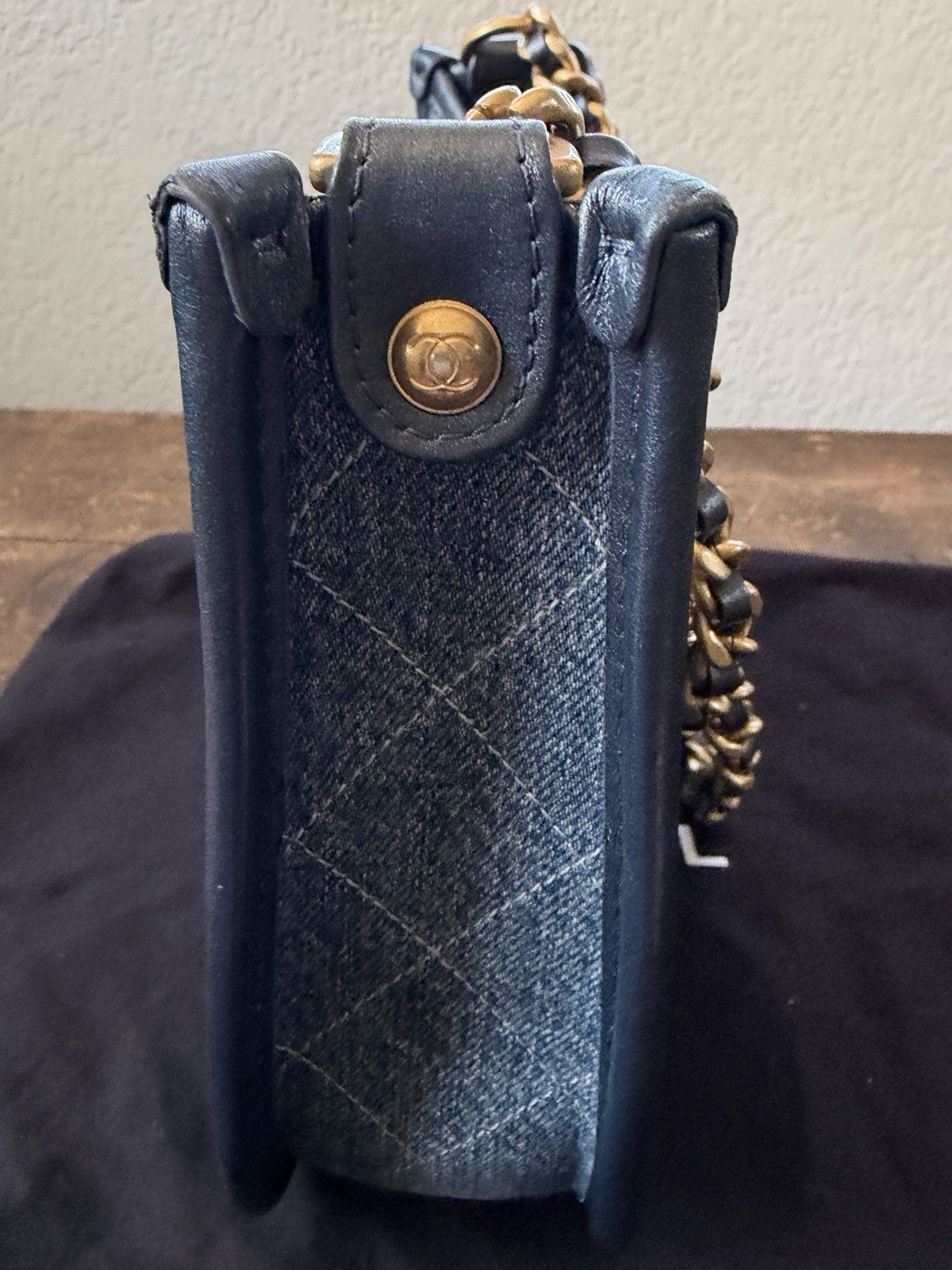 Chanel 24S Hobo Bag Chain Shoulder Bag Denim Blue Gold Hardware