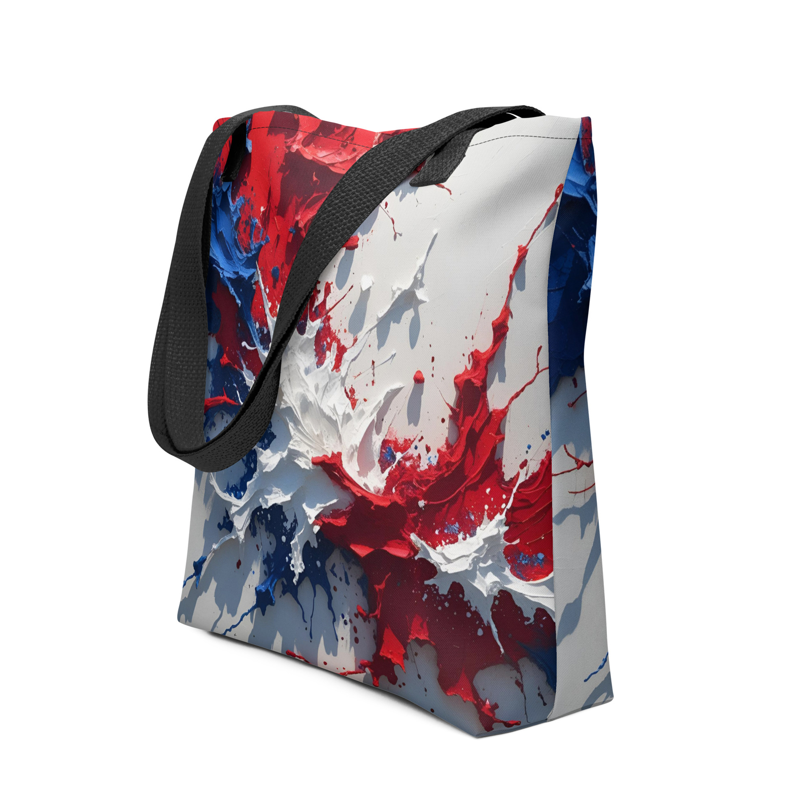 Red White Blue Paint Splatter Tote Bag 15×15 USA Patriotic Canvas Style Gift