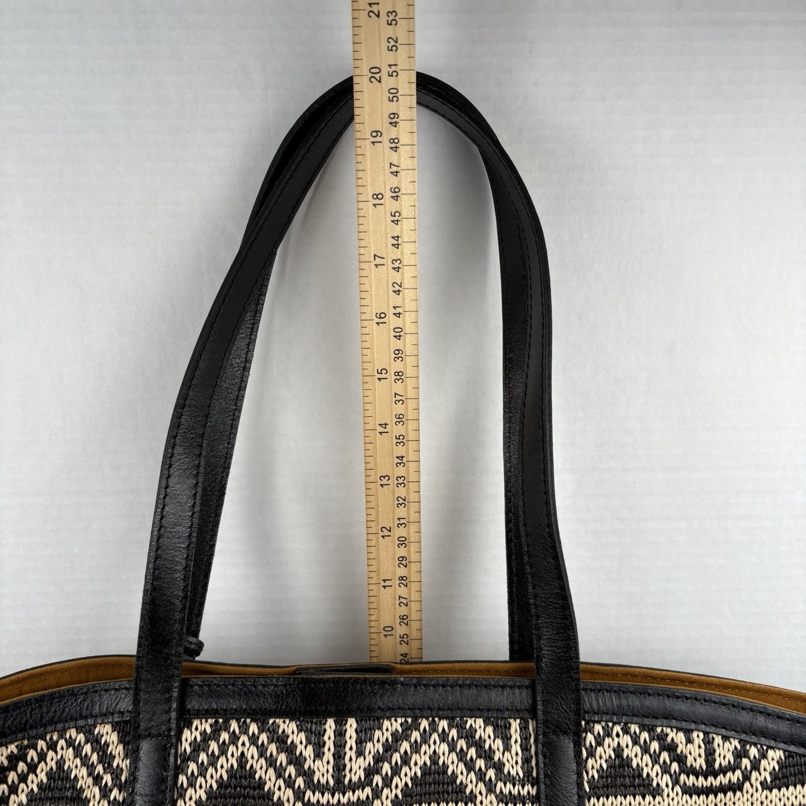Patricia Nash Marconia Woven Geometrical Tote Shoulder Bag Natural & Black VGC