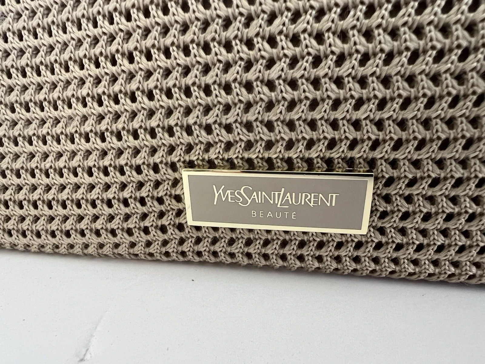 Yves Saint Laurent YSL Beaute flat Pouch woven beige travel Case toiletry Bag