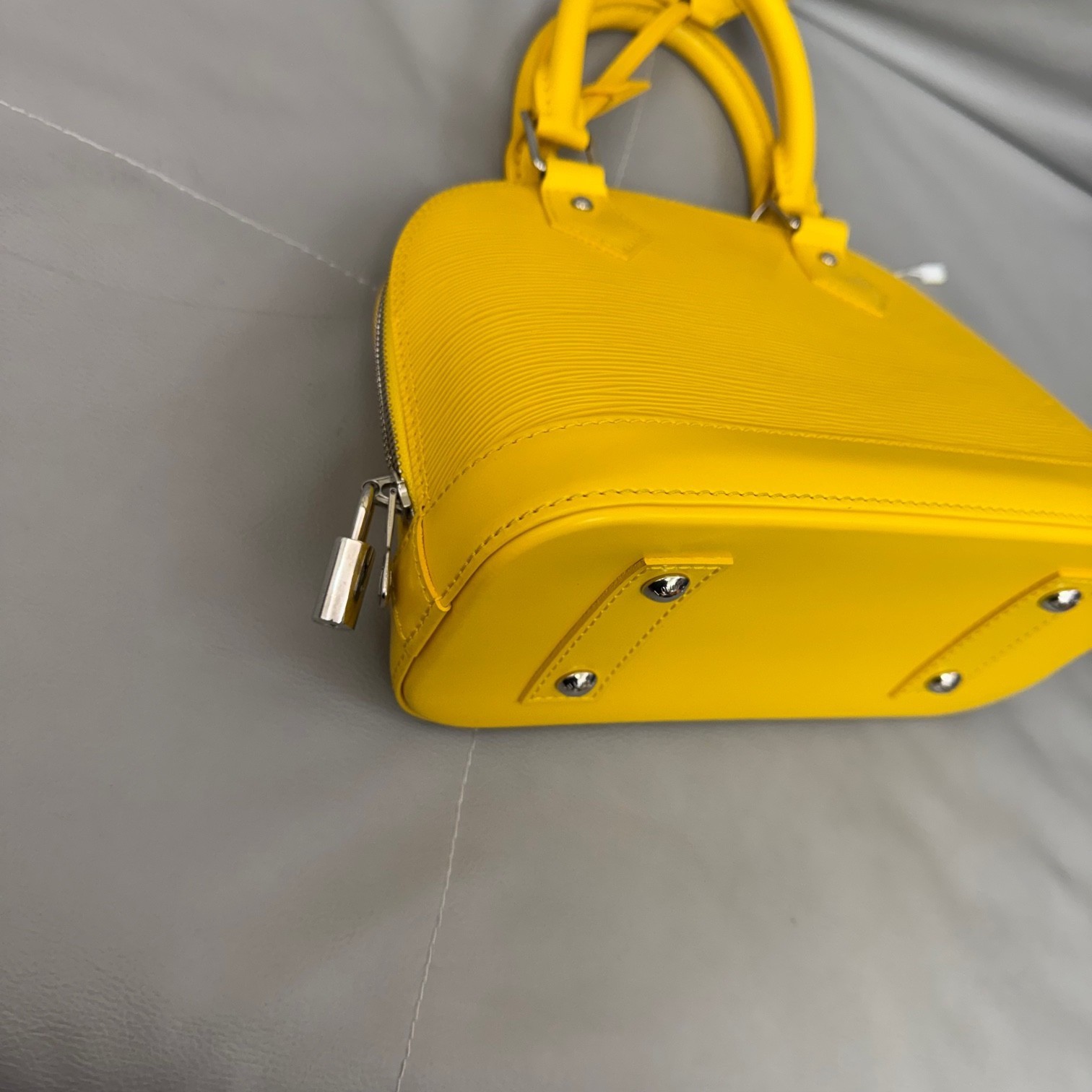Louis Vuitton LV Handbag Alma BB Yellow Epi Leather Dome Shoulder Bag Silver HDW