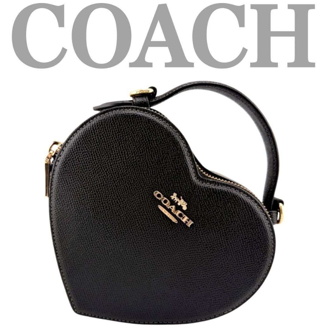 COACH CE652 Heart 2-Way Leather Handbag with Zip Closure, 2 Card Slots, Black