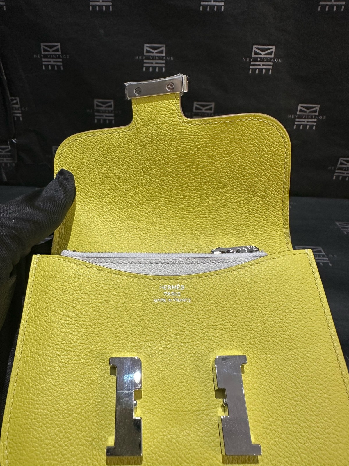 Hermès Constance 18 Yellow Clemence Leather Silver Hardware Mini Crossbody Bag