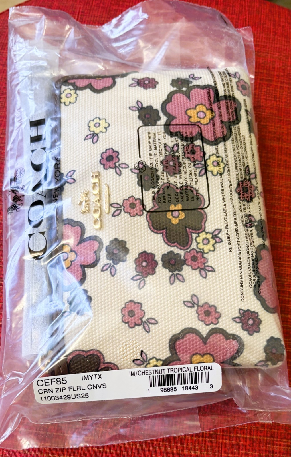 🩷Coach Corner Zip Wristlet – CEF85 Chestnut Tropical Floral Canvas Print – NWT
