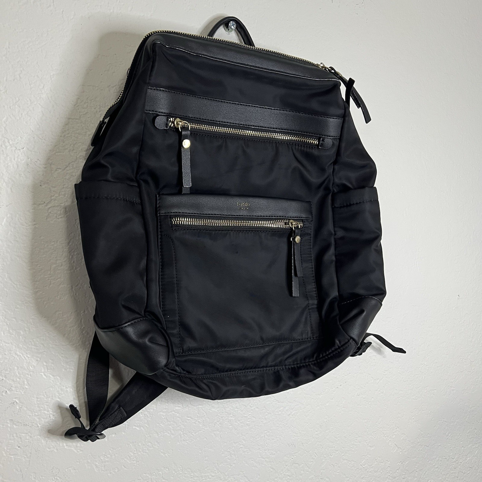 Tutilo New York Boost Black Nylon Leather Backpack School Laptop Bag Travel