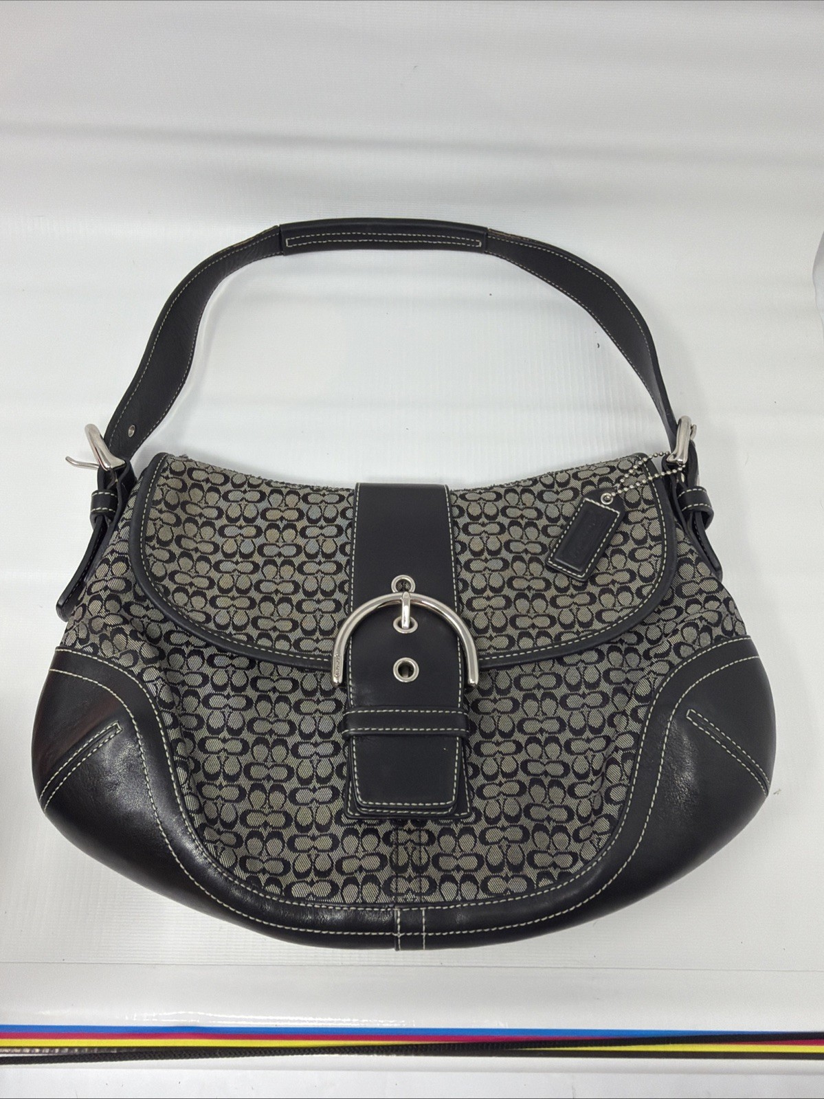 COACH 6808 Soho Signature Canvas Buckle Shoulder Bag Black Y2K Excellent Rare