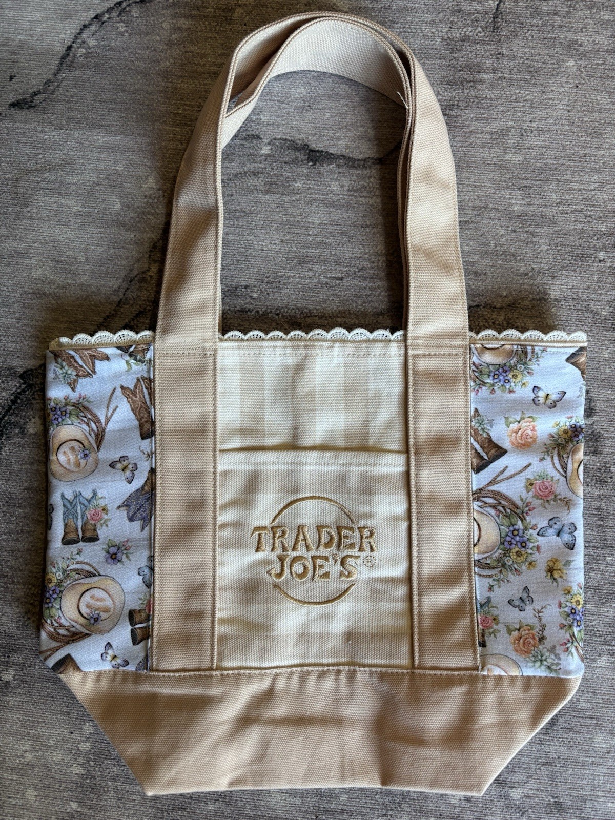 Customized Striped Trader Joe’s Mini Canvas Tote Bag – Cowgirl/boots -NWT