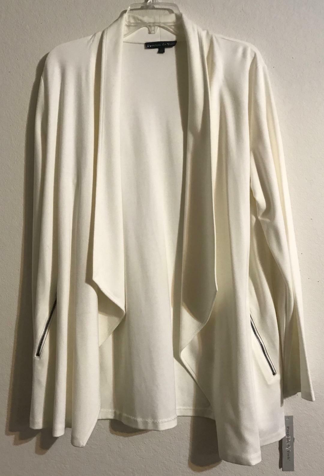 NWT $89 PRESTON & YORK LONG SLEEVE OPEN FRONT SHAWL COLLAR IVORY CARDIGAN- LG