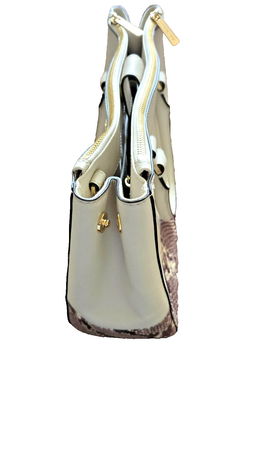 Michael Kors Savannah Satchel Set Vanilla Leather Snakeskin Trim Wallet Dustbag