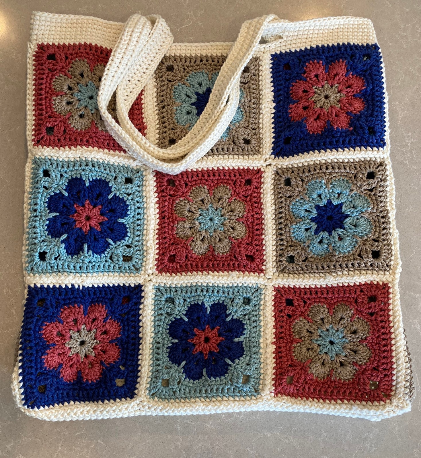 Handmade Crochet Granny Square Tote Bag – 15 in x 15 in x 5 in
