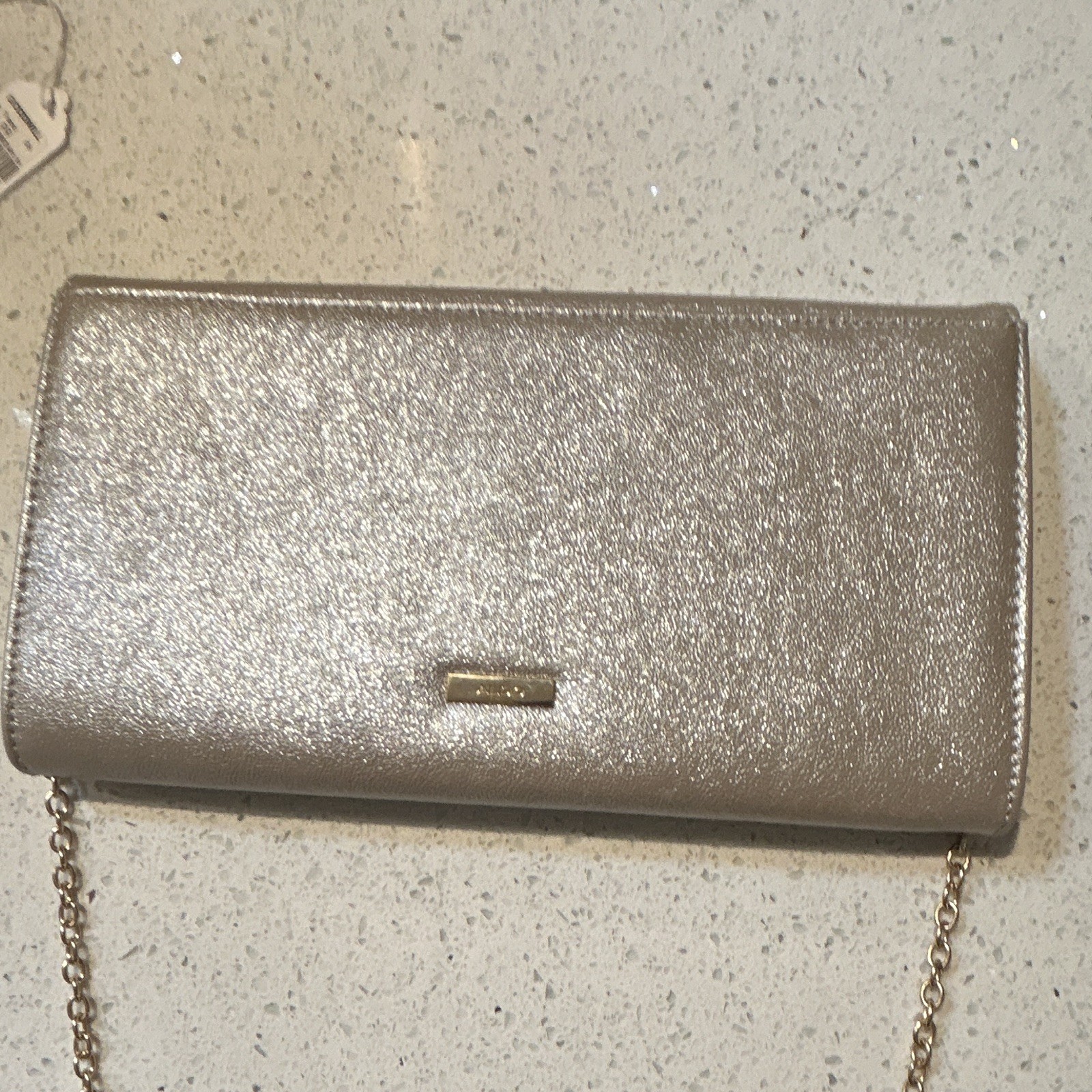 ALDO Metallic Silver Clutch Gold Chain Shoulder Strap Purse