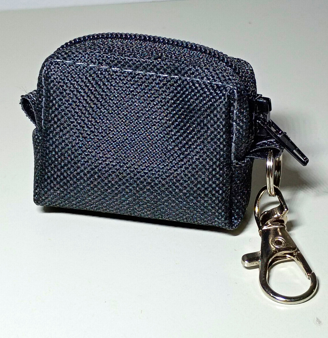 Black nylon Zipper Mini Pouch Keychain with swivel hook