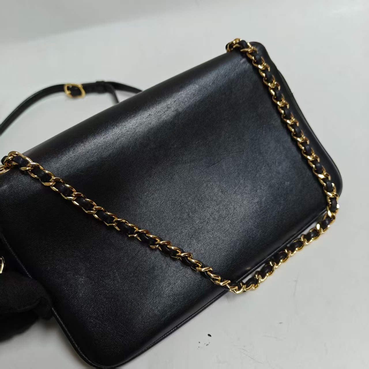 Chanel Timeless Chain Shoulder Bag Black Gold Diamond Women Classic Designer