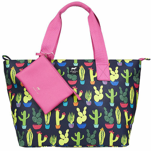 NEW Dabney Lee Navy Cactus Large Zippered Tote w/ Removable Pouch Clutch