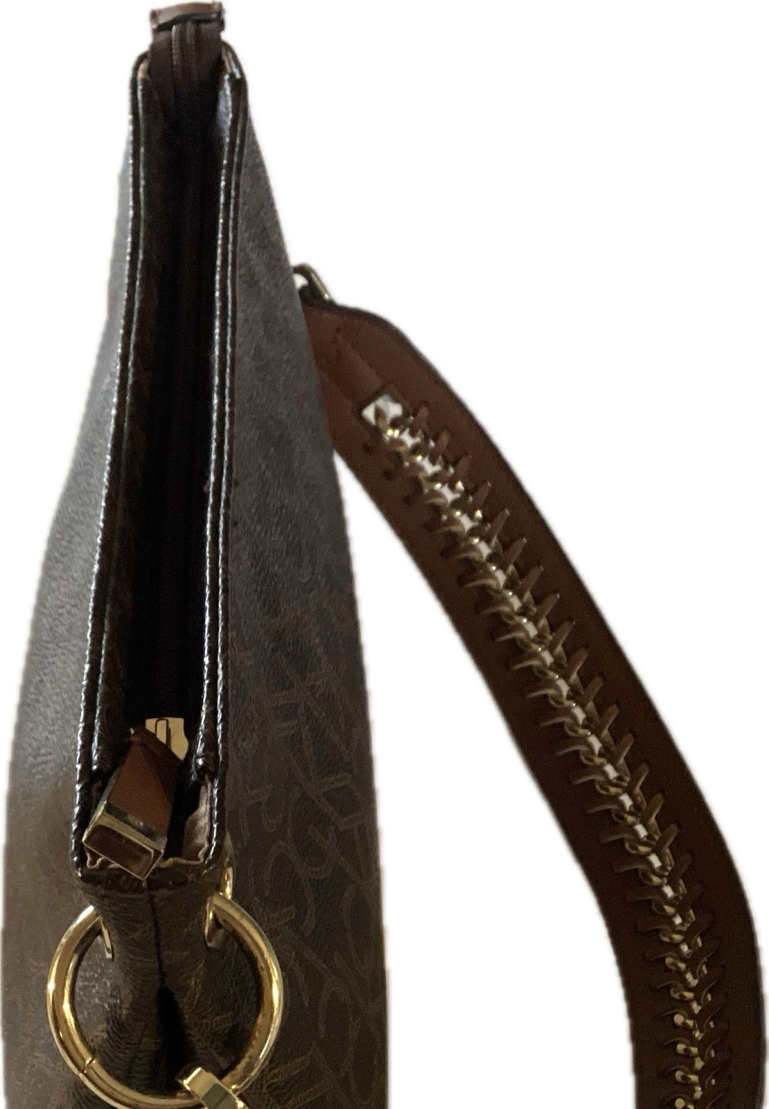 CALVIN KLEIN SHOULDER BAG LOGO PATTERN BRAIDED CHAIN HANDLE