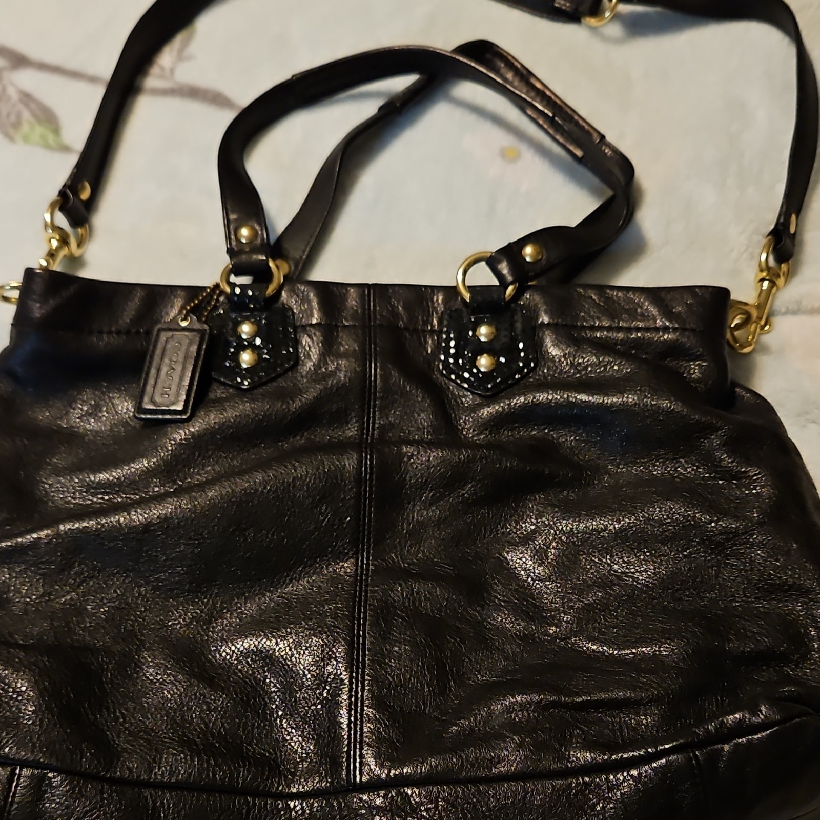 Coach Black Pebbled Satchel Top Handle Bag Detachable Strap Gold Hardware