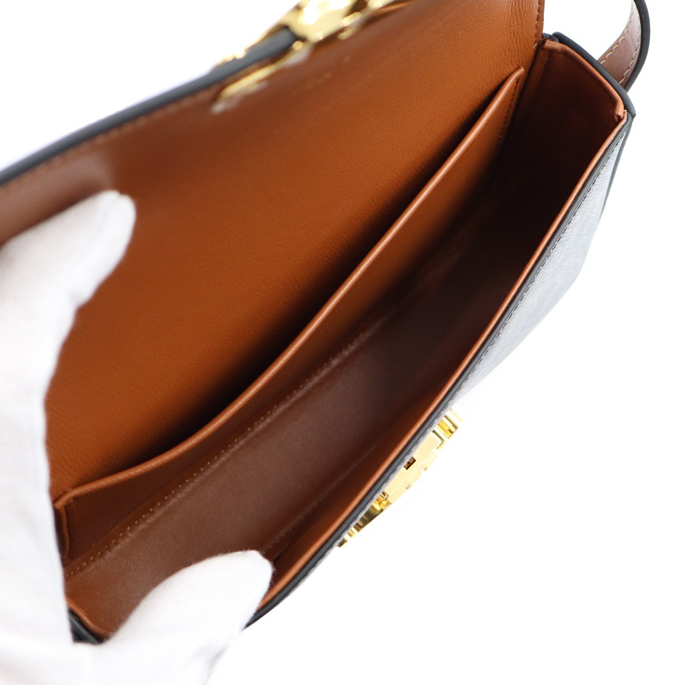 CELINE 194142CUZ Claude Triomphe Canvas & Calfskin Tan Brown Shoulder Bag