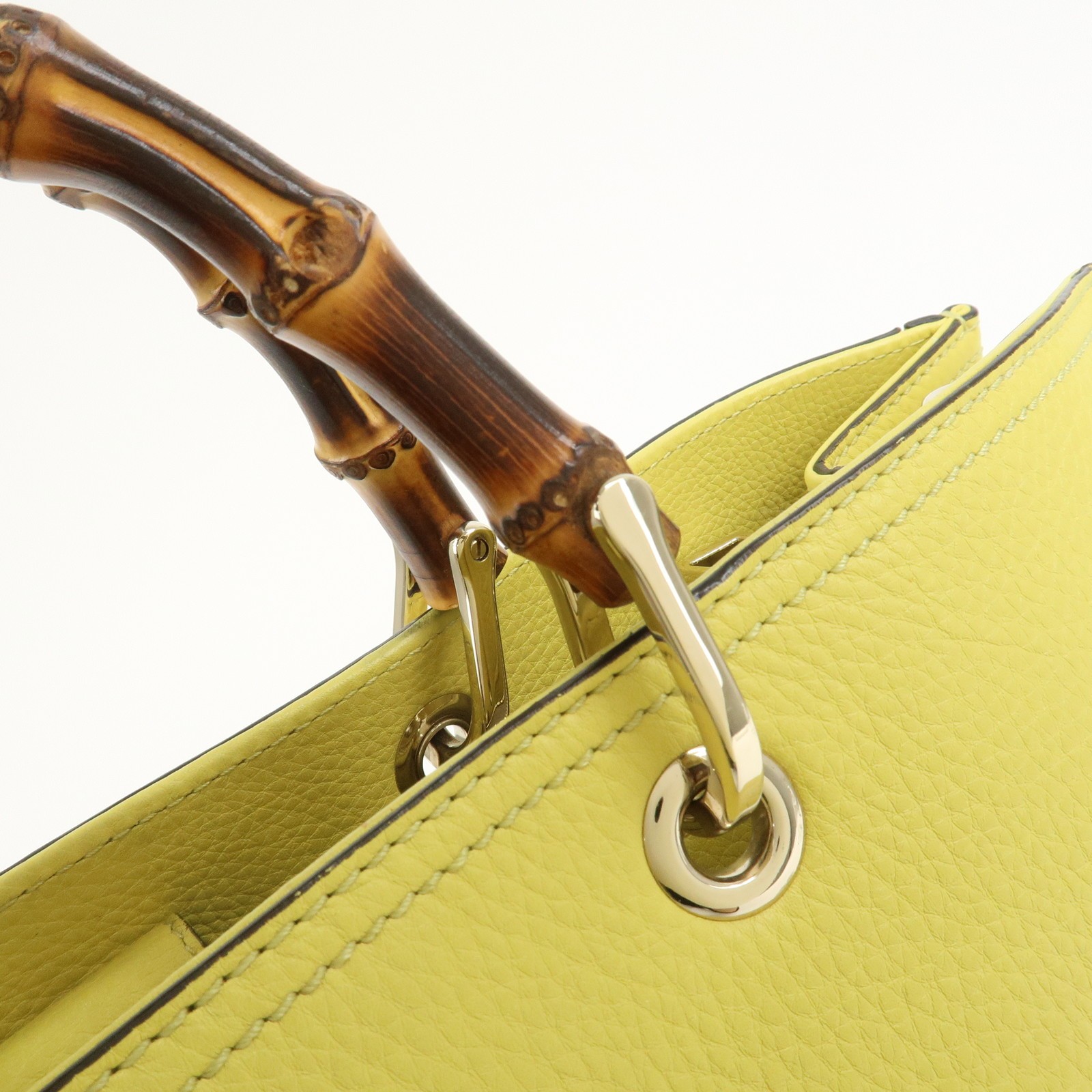 Gucci Bamboo Shopper Large Tote Bag 2WAY Hand Bag Yellow 323658 Auth Used