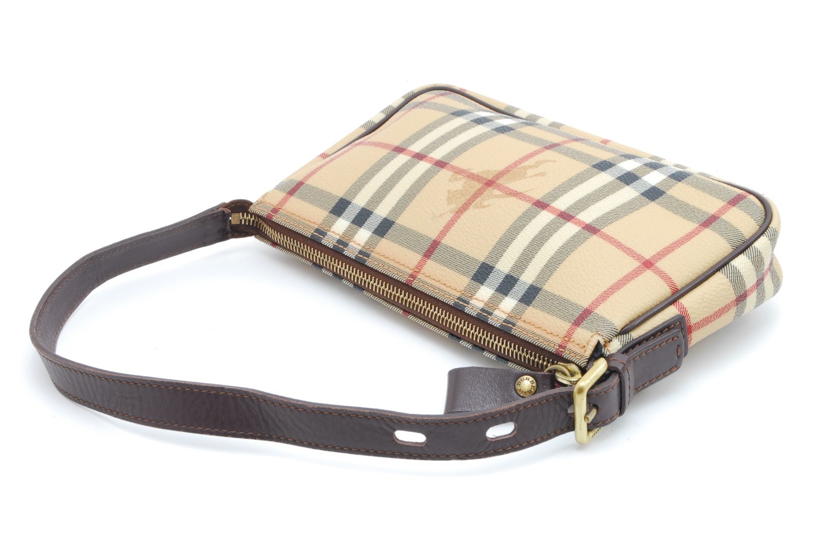 Burberry Nova Check Shoulder Bag Beige Canvas Leather Horse Logo Vintage Italy
