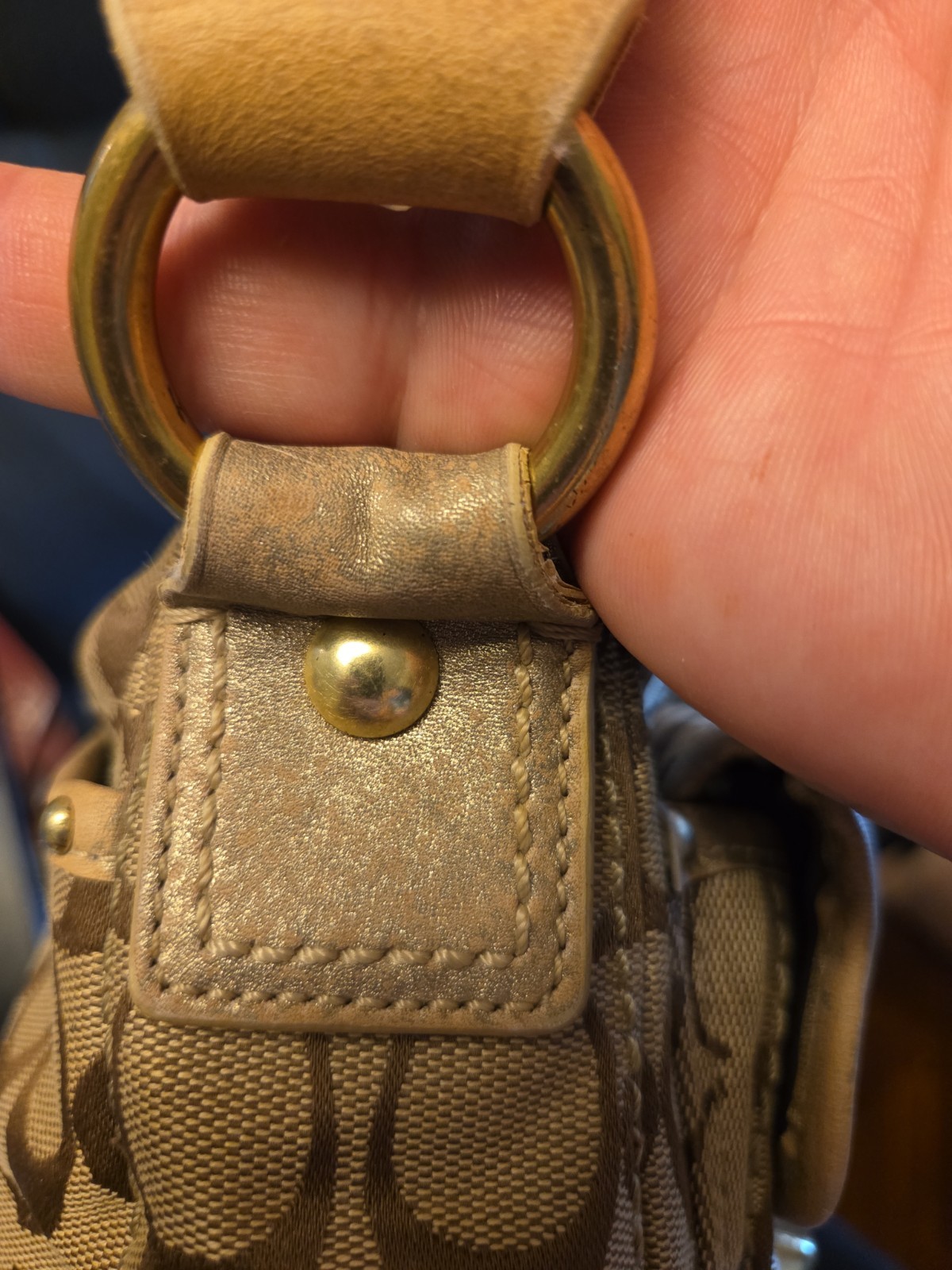 Coach Legacy Double Turnlock Tan Signature C Bag Metallic Gold Y2K # F12869
