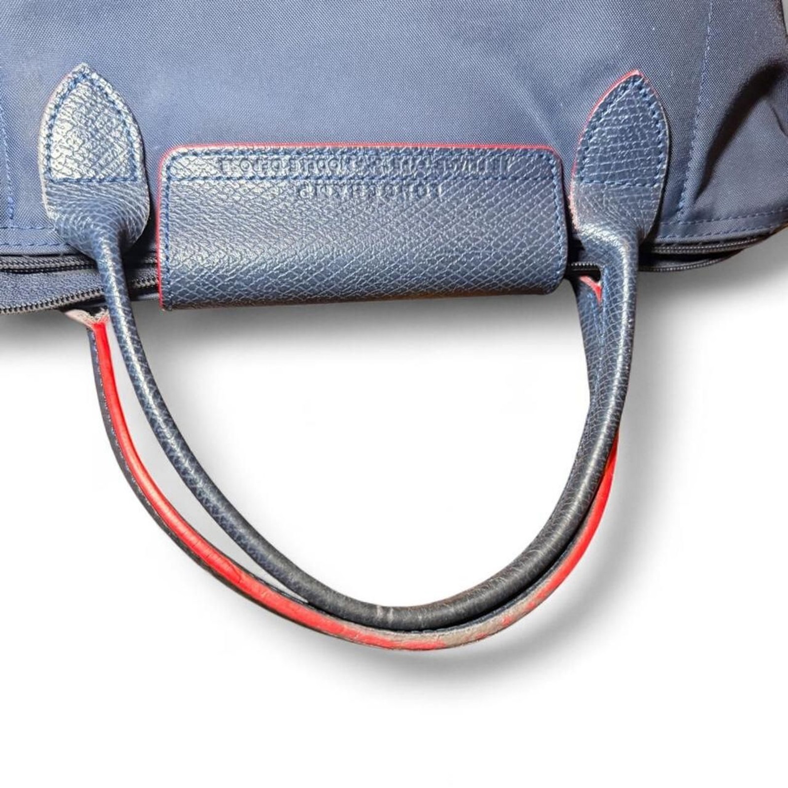 Longchamp Le Pliage Navy Blue Red Small Tote Handbag Nylon Leather Foldable