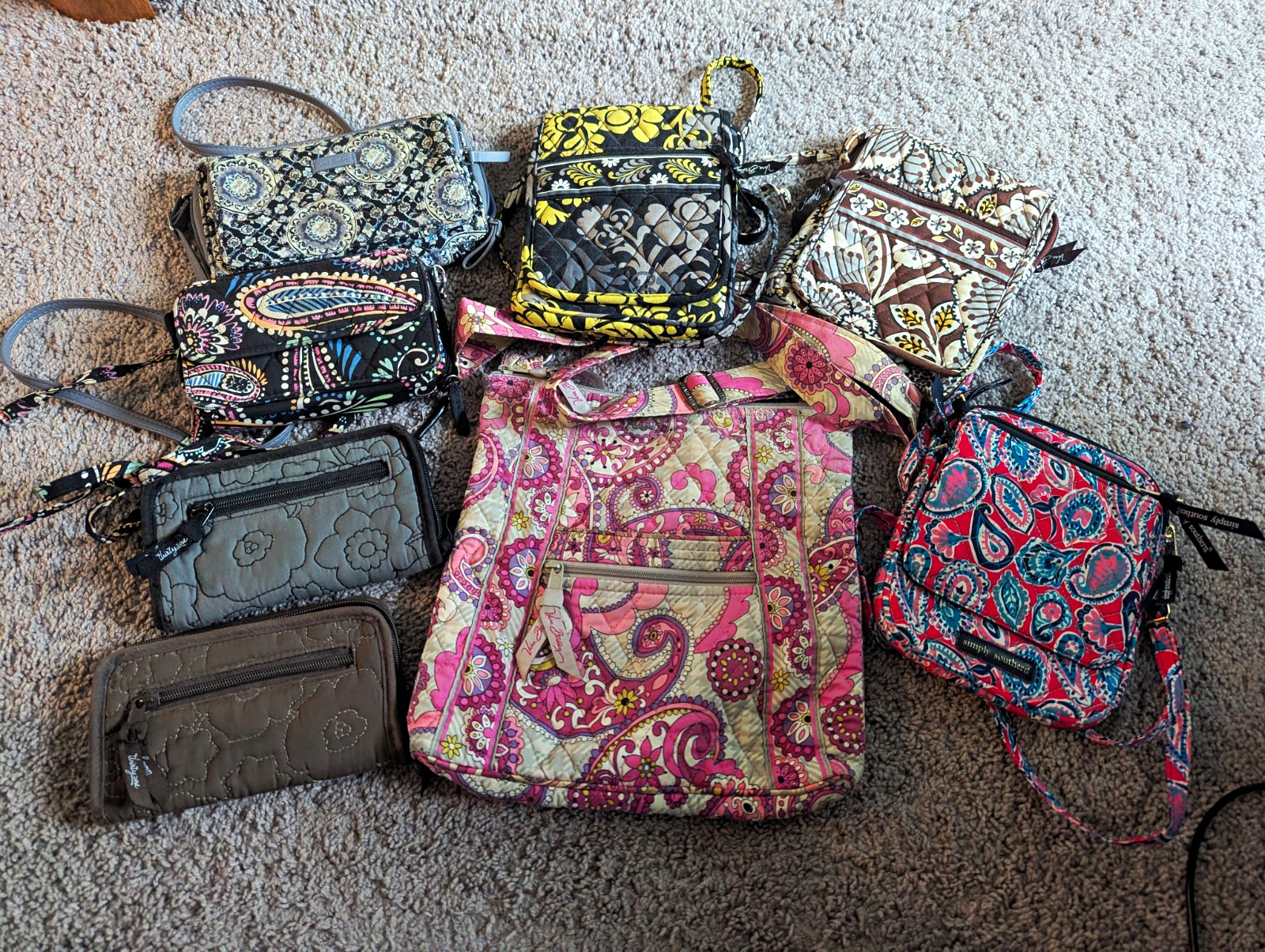 Vera Bradley Quilted Crossbody Bag & Wristlet Lot Multicolor Paisley Zip/Snap