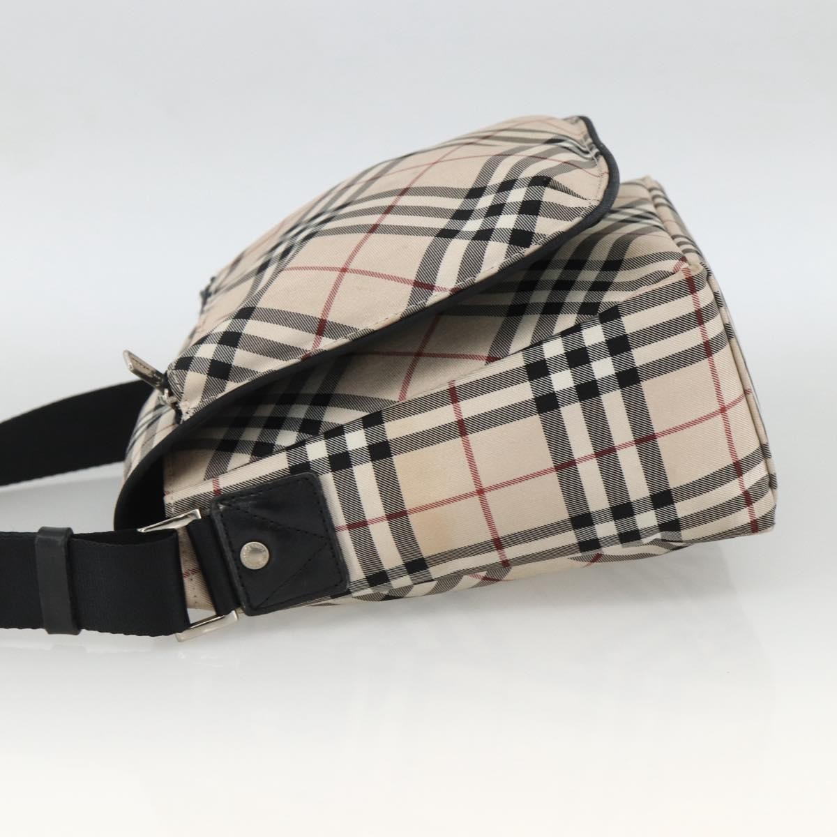 BURBERRY Nova Check Blue Label Shoulder Bag Nylon Beige Silver Auth 173694