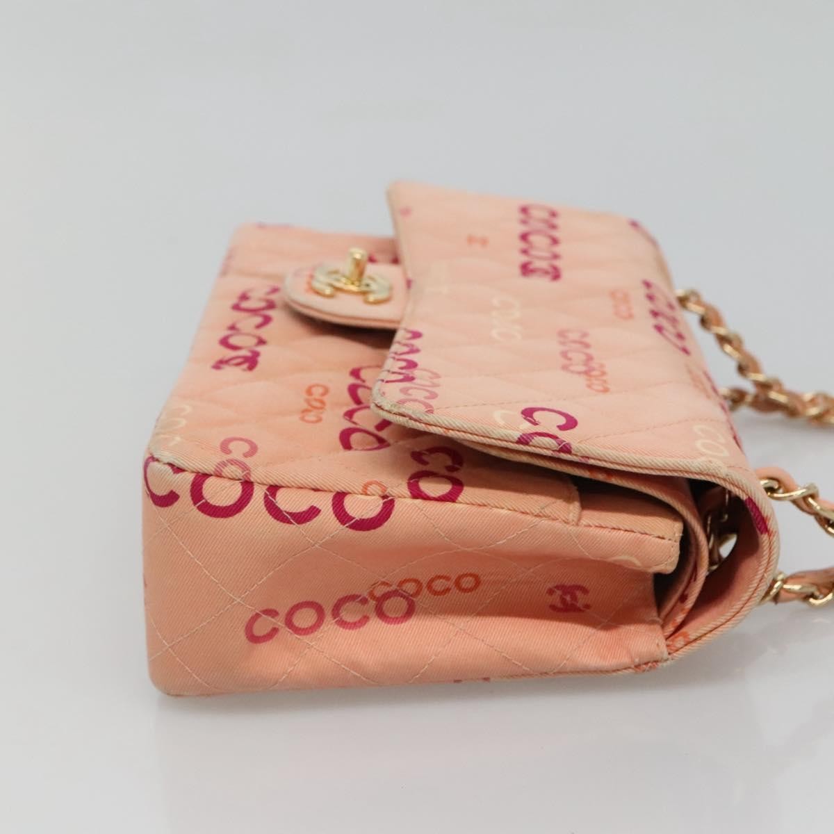 CHANEL Matelasse 25 COCO Icon Chain Shoulder Bag Canvas Pink CC Auth 115714