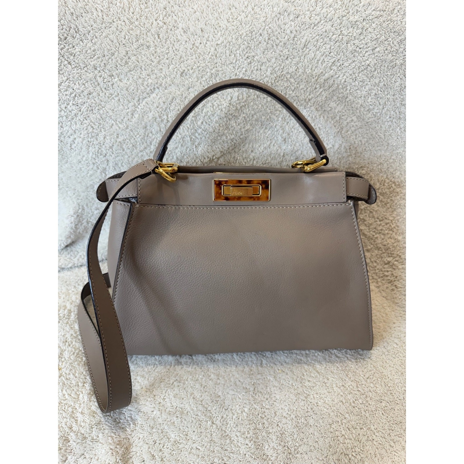 FENDI Tortoise Medium Peekaboo Iconic Satchel Tortora
