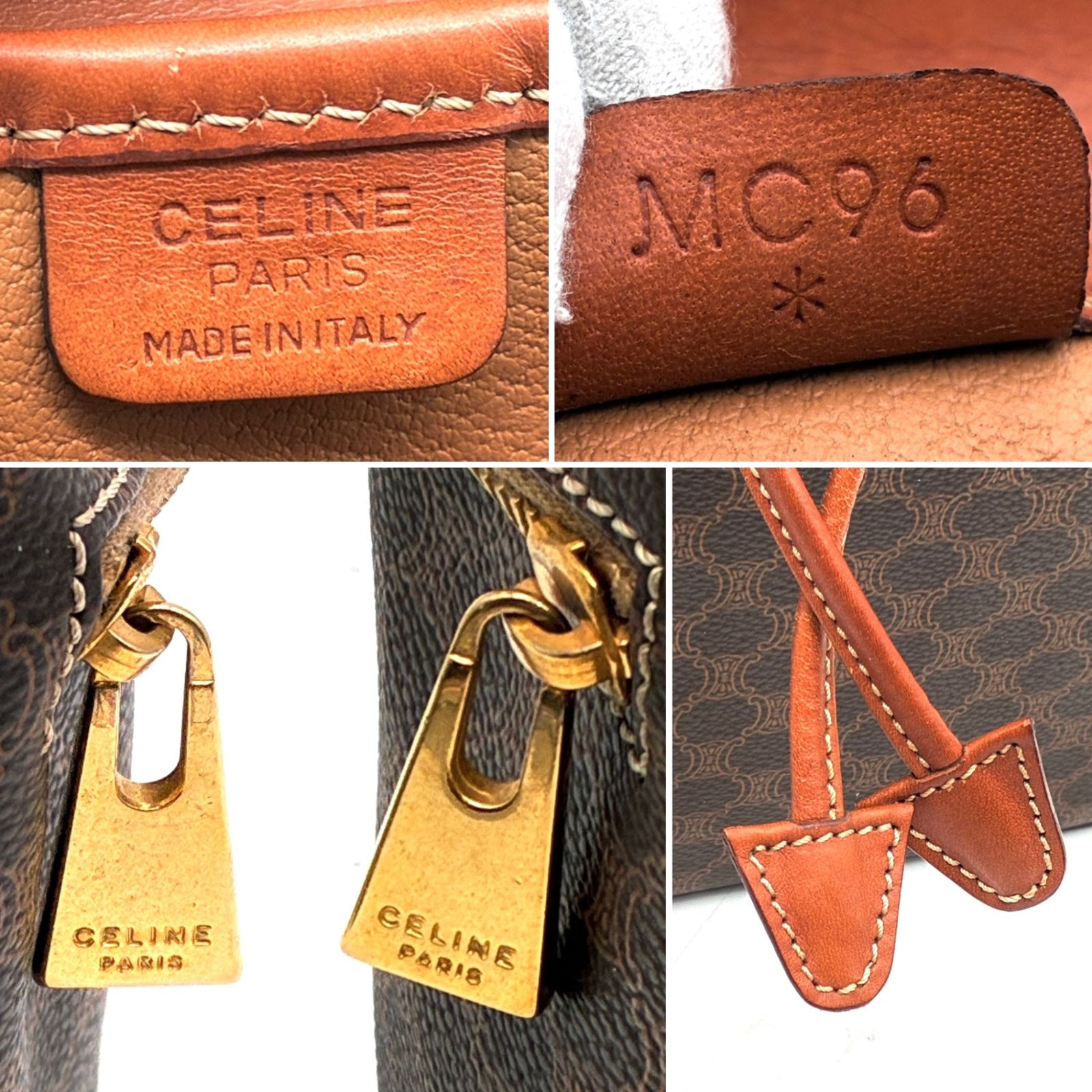 CELINE Macadam Triomphe Punching Backpack Brown PVC Leather Drawstring Bag Italy