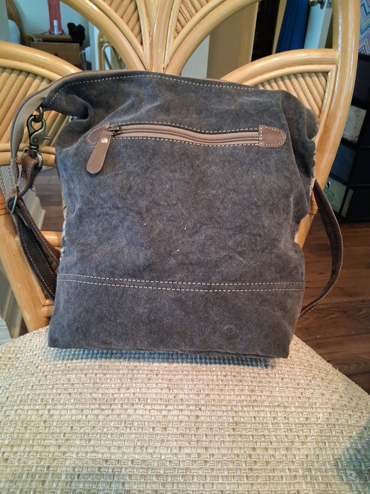 Myra Bag Upcycled Canvas & Denim Boho Western Floral Crossbody Shoulder Bag