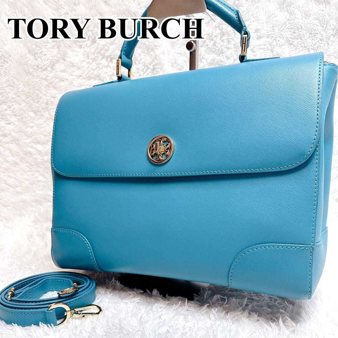TORY BURCH Satchel bag Turn lock 2WAY Blue Authentic From Japan