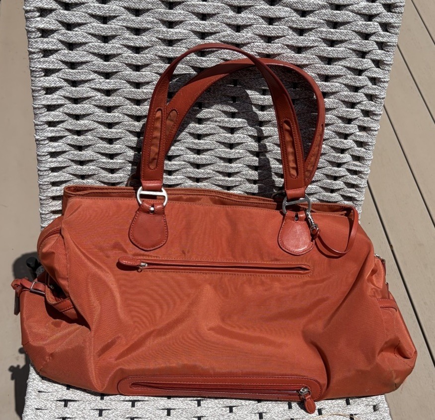 Tumi Tangerine Nylon Carry Bag / Purse Orange W Teal Lining Tracer Plate Ser. #