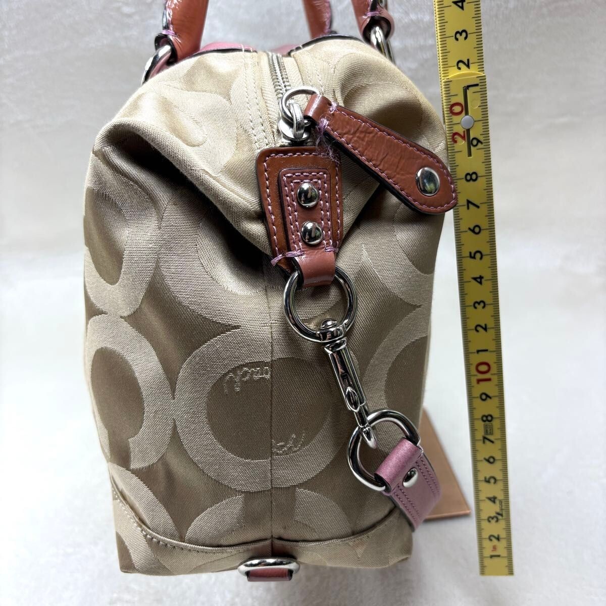 Coach Madison Signature 2Way Canvas Leather Shoulder Handbag Beige Pink 12947