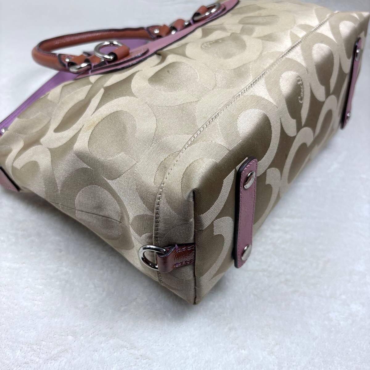 Coach Madison Signature 2Way Canvas Leather Shoulder Handbag Beige Pink 12947