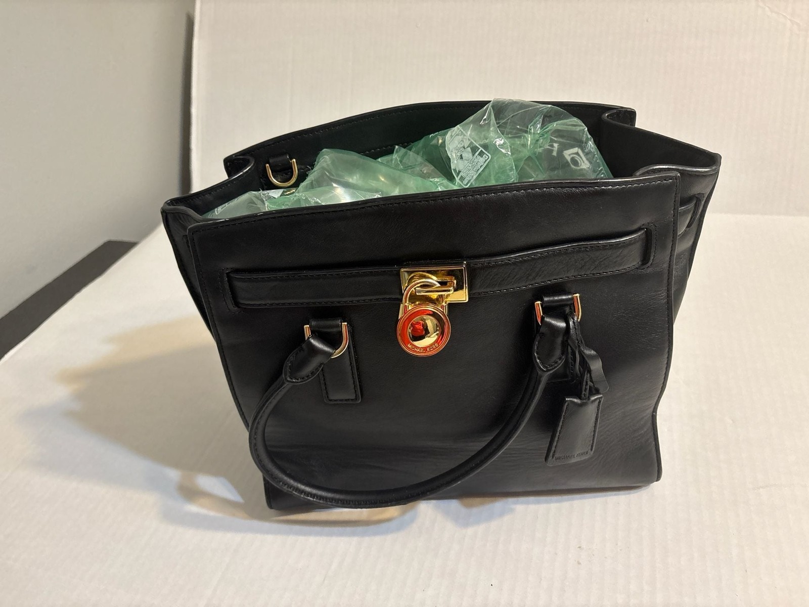 Michael Kors Hamilton Leather Satchel Bag with Gold Lock Detail