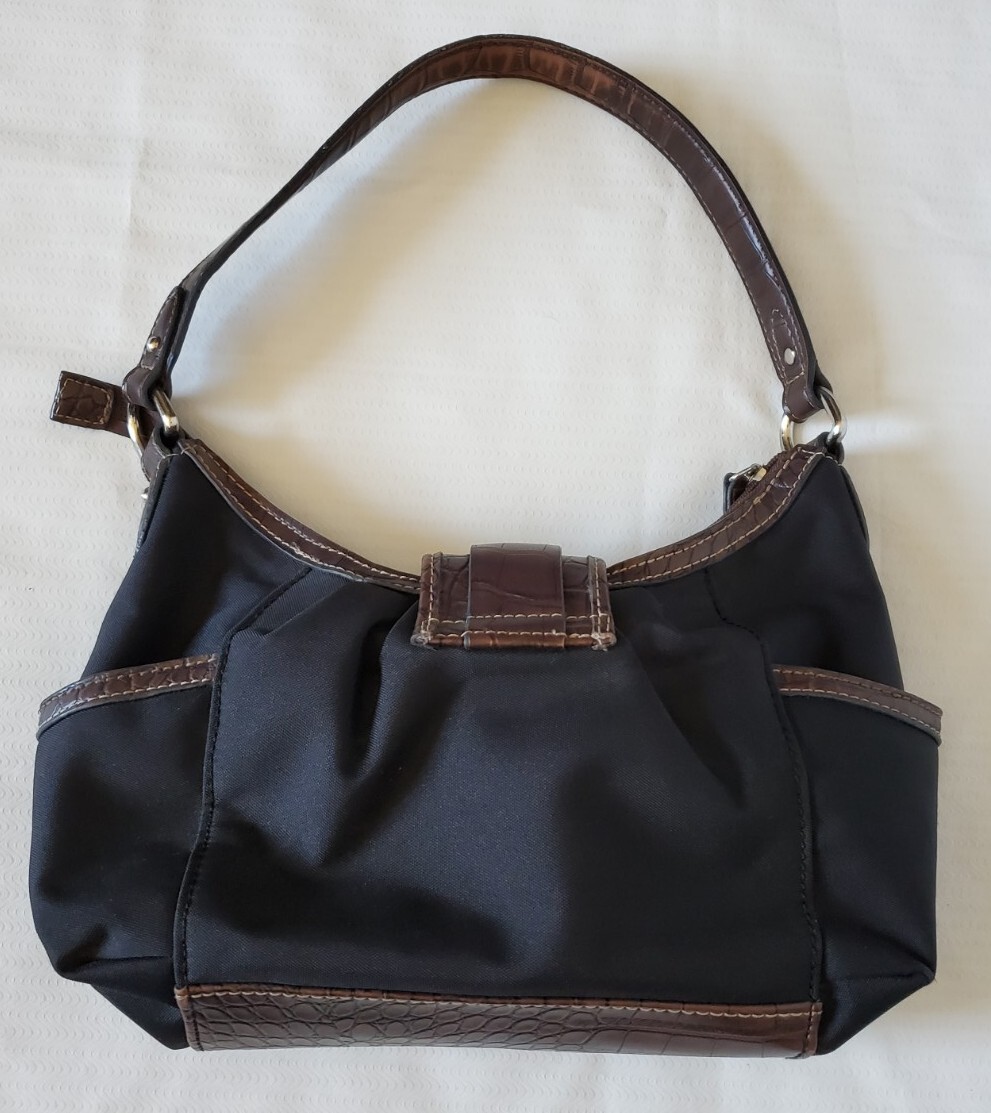 American Living Womens Hobo Style Black Brown Croc Trim Shoulder Bag Purse 12×7