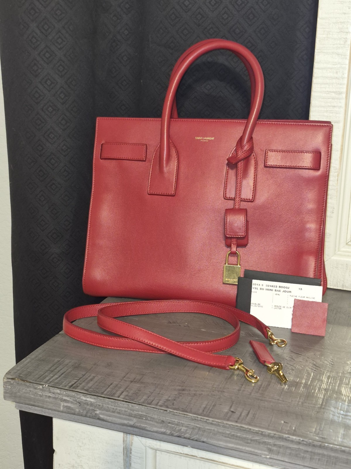 Saint Laurent Sac Du Jour. Red. SMALL! Calfskin Leather. Pristine!