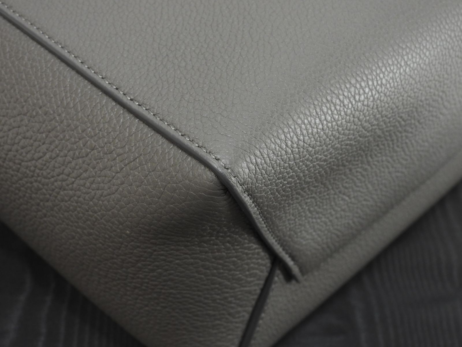 Celine Sangle Bucket Small Gray Leather Semi Shoulder Bag Grained Calfskin Gold