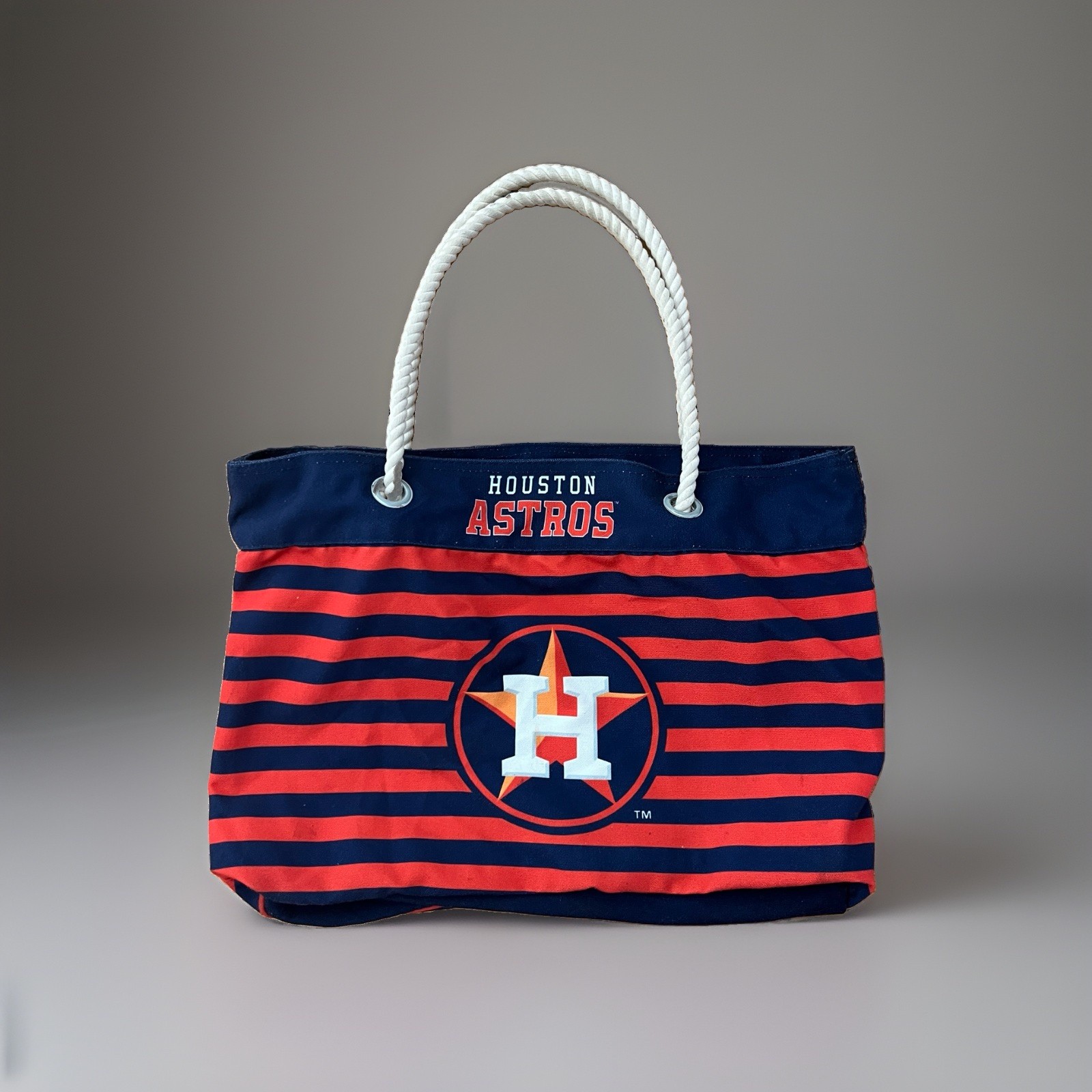 Houston Astros Striped Canvas Tote Bag with Rope Handles Magnetic Button Closure