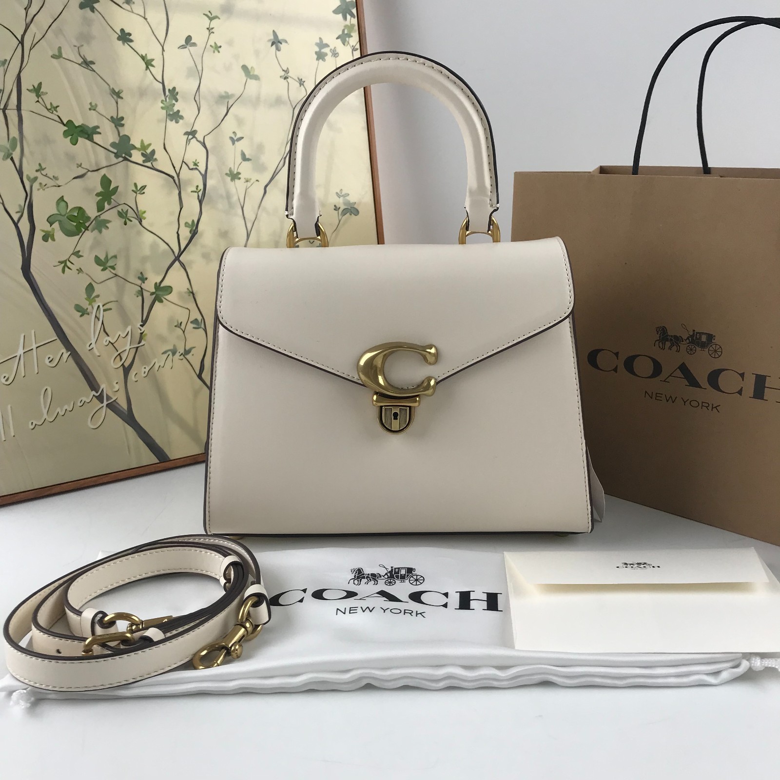 COACH Sammy Top Handle CH723 H 7.28 in × W 9.45 in × D 4.33 in White